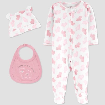 Image of Baby Girls' 3pc Sleep N' Play with Hat & Bib - Just One You® made by carter's Pink 3M