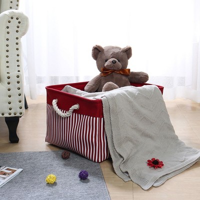 PiccoCasa Foldable Closet Toy Handles Basket Canvas Fabric Decorative Storage Bins Small Red 1 Pc