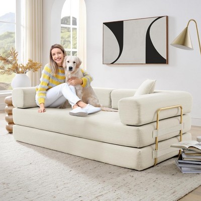 QingMoon Folding Sofa Bed, Convertible Loveseat Sleeper Bed, Corduroy Compression Couch, Floor Lazy Chaise Lounge with Pull Out Bed for Living Room