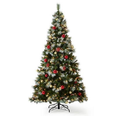EROMMY 7.5Ft Pre-Lit Christmas Tree With 500 Incandescent Warm White Lights, Pine Cones And Ornaments