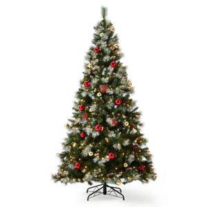 EROMMY 7.5Ft Pre-Lit Christmas Tree With 500 Incandescent Warm White Lights, Pine Cones And Ornaments - 1 of 4