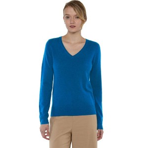 JENNIE LIU Women's 100% Pure Cashmere Long Sleeve Pullover V Neck Sweater - 1 of 2