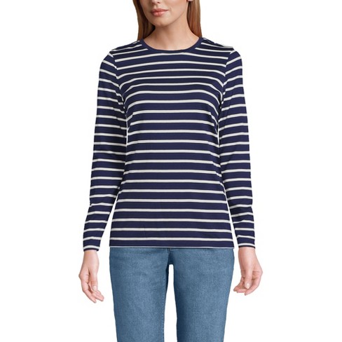 Lands' End Women's Relaxed Supima Cotton Long Sleeve Crew Neck T-shirt ...