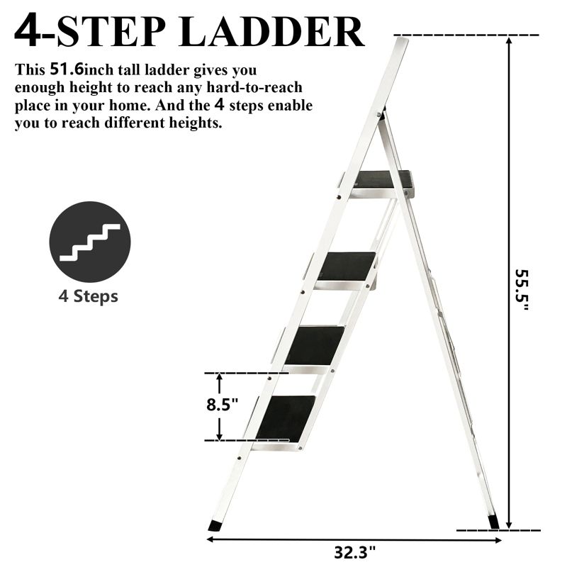 SKONYON 4 Step Ladder Portable Step Stool with Wide Anti-Slip Platform and Foot Mats, Black, 2 of 9