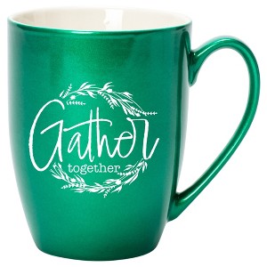 Elanze Designs Gather Together Wreath Emerald Green 10 ounce New Bone China Coffee Cup Mug - 1 of 4