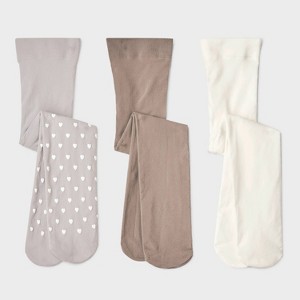 Baby Girls' 3pk 'Hearts and Solid' Printed Tights - Cat & Jack™ Taupe/Gray/Ivory - 1 of 3