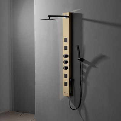 55'' Black and Gold Stainless Steel Shower Panel System