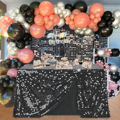 Wikineon Black Sequin Tablecloth Seamless 50x102 Inch Glitter Table Overlays Set of 2 for Rectangle Glitter Birthday Parties Table Linens