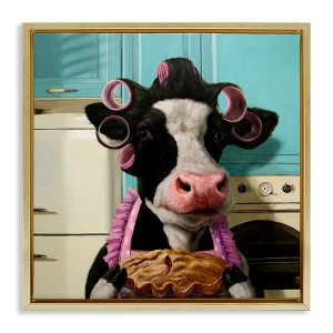 Stupell Industries Glamorous Cow Baking Pie Floating Frame Canvas Art, Gold, 25" x 25" - 1 of 4