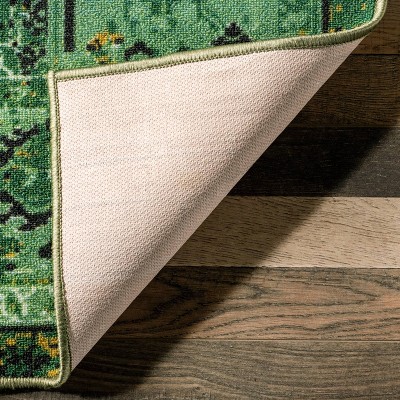 Handmade Easy-Care Green Synthetic 4' x 6' Rectangular Rug