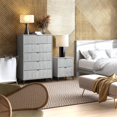 Galano Zaffy 5 Drawer Chest (Interlock) - Dusty Grey Oak