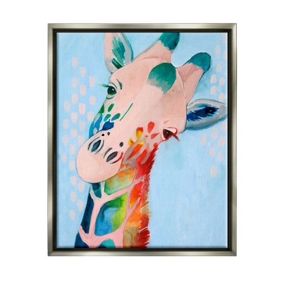 Stupell Industries Colorful Abstract Giraffe Animal Rainbow Blue Drawing