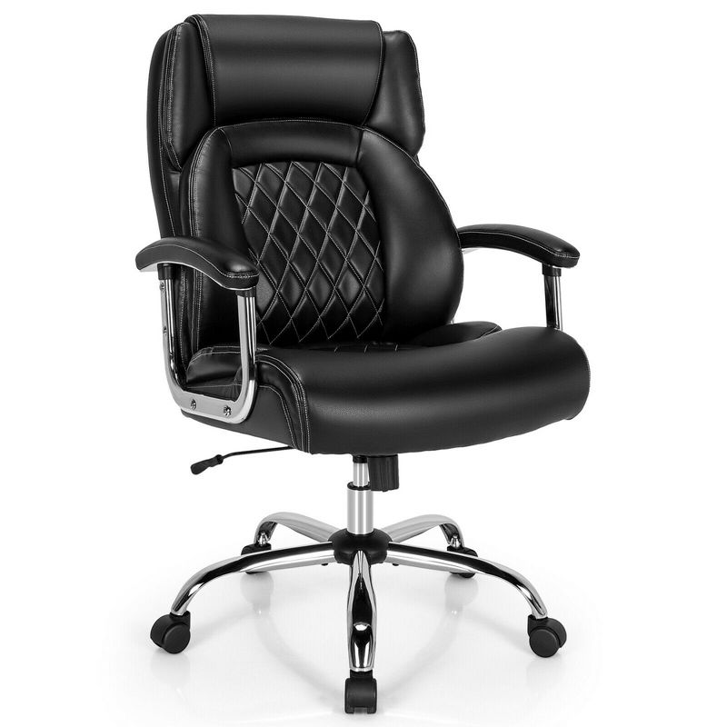 Costway 500LBS Adjustable  Office Chair Adjustable Leather Task Chair Black, 1 of 11