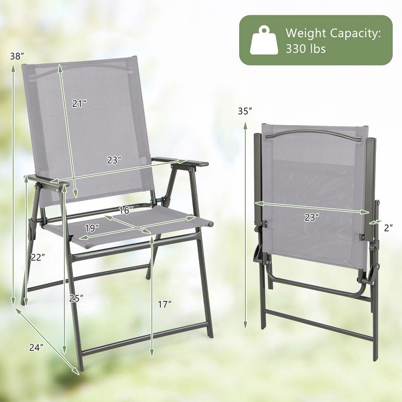 Costway 4pcs Patio Folding Portable Dining Chairs Metal Frame Armrests Garden Black/Grey/White, 3 of 10