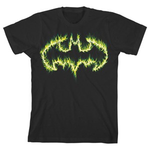 Batman Logo Fiery Bat Signal Boys' Black Short-Sleeve T-Shirt Toddler Boy to Youth Boy - 1 of 3