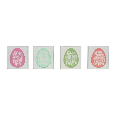 Transpac MDF Layered Easter Egg Block Decor Set of 4 Freestanding Tabletop Signs Multicolored Indoor Decoration