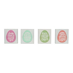 Transpac MDF Layered Easter Egg Block Decor Set of 4 Freestanding Tabletop Signs Multicolored Indoor Decoration - 1 of 1