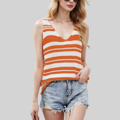 Anna-Kaci Women's Striped Knit Tank Top with V-Neck and Relaxed Fit