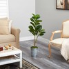 Nearly Natural 4-ft Fiddle Leaf Fig Artificial Tree in Metal Planter - 3 of 3