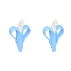 Maison Banana Teether, Self-Soothing Pain Relief Soft Silicone Teething Toy Blue (2 Pack) - 1 of 4