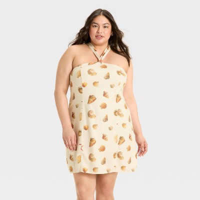 Women's Knotted Y-Neck Linen Mini A-Line Dress - Wild Fable™