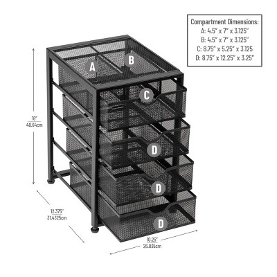 Compact Black Metal Mesh 4-Drawer Cabinet Organizer