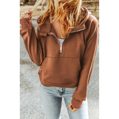 Women's Comfy Quarter Zip Kangaroo Pocket Hoodie - Sweet Lover Fashion