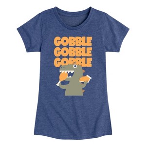 Girls' - Instant Message - Gobble Dinosaur Fitted Short Sleeve Graphic T-Shirt - 1 of 4