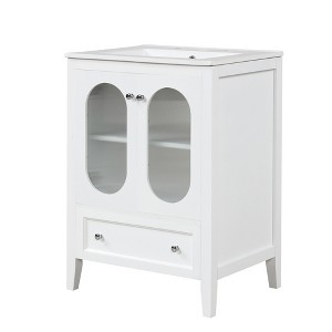 ChicFurnit Bathroom Vanities 24 Inch Vanity Cabinet with Drawer and Moru Glass for Elegant Bathroom, White, 24"*18.3"*33.9" - 1 of 4