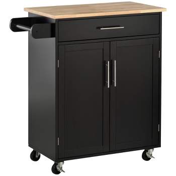 HOMCOM Kitchen Island Cart Rolling Trolley Cart with Drawer, Storage Cabinet & Towel Rack