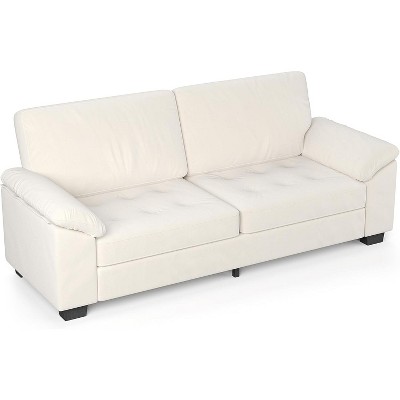 homfan 90in-Modern Oversized Loveseat, Beige Velvet Upholstered Loveseat with Soft Spacious Armrests, Washable Cushion Covers, Comfy 2 Seater Couch