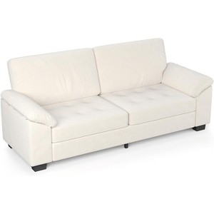 homfan 90in-Modern Oversized Loveseat, Beige Velvet Upholstered Loveseat with Soft Spacious Armrests, Washable Cushion Covers, Comfy 2 Seater Couch - 1 of 4