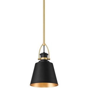 Possini Euro Design West 8" Mid Century Modern Pendant Ceiling Light Fixture Dining Room Over Table Kitchen Island Drum Matte Black Sand Gold Mini - 1 of 4