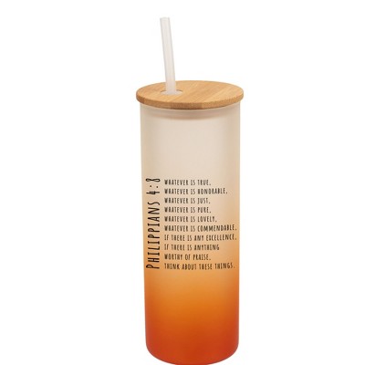 Elanze Designs Whatever Is True Honorable Philippians Wrap-Around Design 25 Ounce Frosted Gradient Glass On-The-Go Coffee Travel Skinny Tumbler Mug