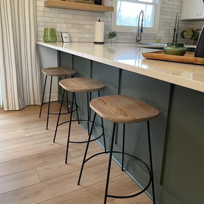 Metal Base Counter Height Barstools With Wood Seat Brown