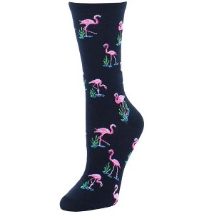 Memoi Feathered Frenzy Flamingo Bamboo Blend Crew Novelty Socks - 1 of 1