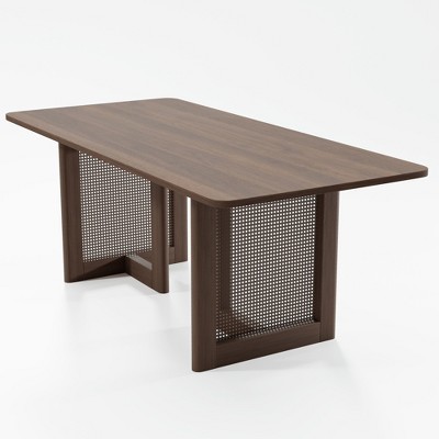Lirago 68" Rectangular Oak Dining Table with Solid Wood Double Pedestal Modern Kitchen Table for Living Room Dining Room Seats 6 Brown