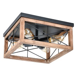 DAKAFUL Wooden 4-Light Flush Mount Ceiling Light ¨C Farmhouse Black Ceiling Lamp for Kitchen Island, Living Room, Bedroom (Bulb Not Included)- Wood - 1 of 4