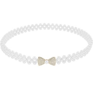 INSPIRE CHIC Women's Pearl Belt Crystal Rhinestone Retro Elastic Thin Waist Belt for Wedding Dress - 1 of 4