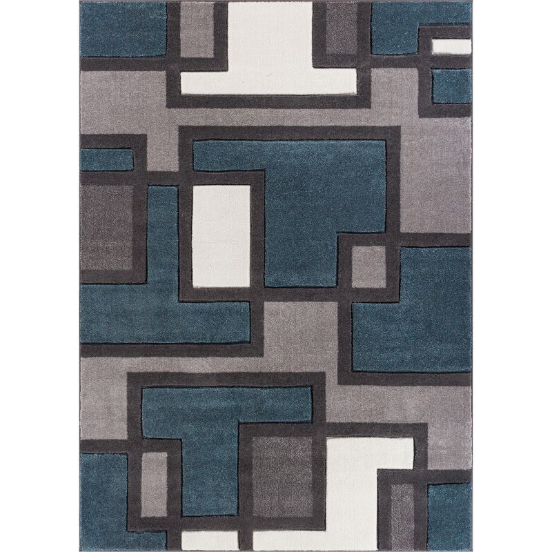 Uptown Squares Modern Geometric Comfy Casual Hand Carved Abstract Boxes Contemporary Thick Soft Plush Area Rug, 1 of 7