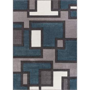 Uptown Squares Modern Geometric Comfy Casual Hand Carved Abstract Boxes Contemporary Thick Soft Plush Area Rug