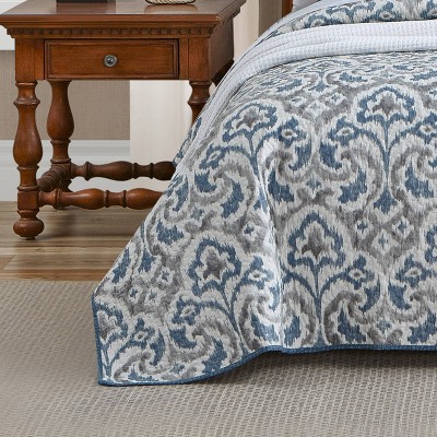 Full Blue Cotton Reversible Quilt Set