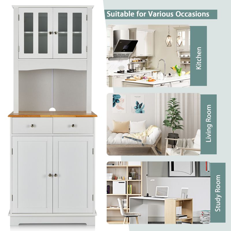 Tangkula Buffet Hutch Kitchen Storage Cabinet Microwave Stand with 2 Drawers and 2 Door Storage Cabinet White, 5 of 11