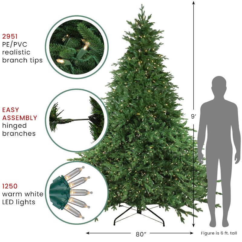 Northlight Real Touch™️ Pre-Lit Full Minnesota Balsam Fir Artificial Christmas Tree - 9' - Warm White LED, 5 of 8