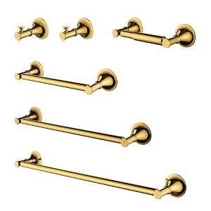 OUTSUPPLY 6 Pcs Brass Bathroom Towel Rack Set, Wall-Mounted Rust-Resistant Towel Bar & Hooks for Bathroom - 1 of 4