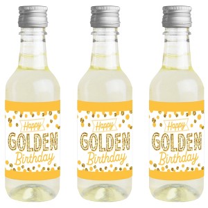 Big Dot of Happiness Golden Birthday - Mini Wine and Champagne Bottle Label Stickers - Happy Birthday Party Favor Gift for Women and Men - Set of 16 - 1 of 4
