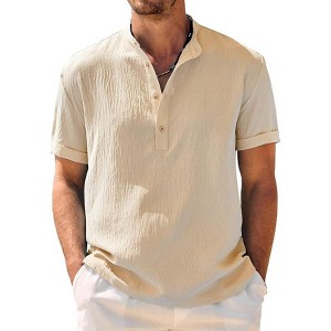 COOFANDY Men's Casual Henley Band Collar Short Sleeve Summer Beach Hippie Shirt - 1 of 4