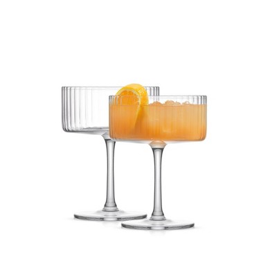 JoyJolt Elle Fluted Cylinder Martini Coupe Glass - 10 oz Ribbed Cocktail Glasses - Set of 2