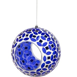 Sunnydaze Outdoor Garden Patio Round Glass with Mosaic Design Hanging Fly-Through Bird Feeder - 7" - 1 of 4