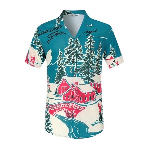 BLUEMING Men's Hawaiian Shirt Short Sleeve Floral Button Down Shirts Hot Holiday Beach Shirts - 1 of 4